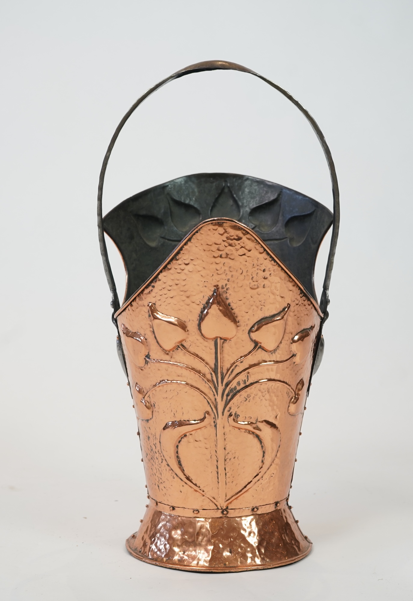 Attributed to J & F Pool of Hayle, Cornwall: An Arts and Crafts copper coal bucket